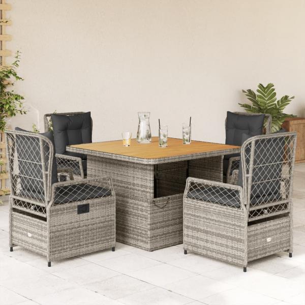 ARDEBO.de - 5-tlg. Garten-Essgruppe mit Kissen Grau Poly Rattan