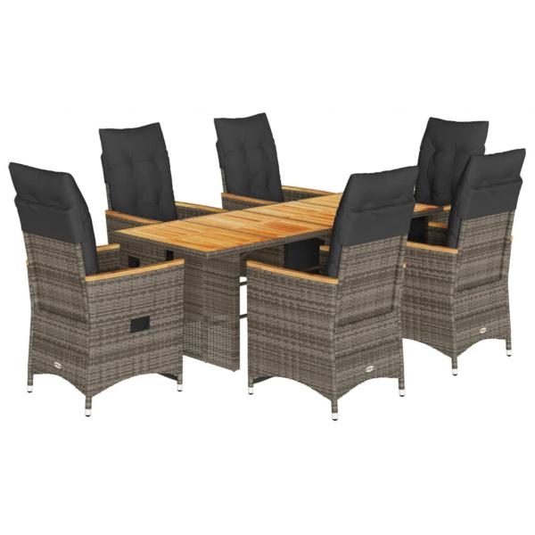 7-tlg. Garten-Bistro-Set mit Kissen Grau Poly Rattan