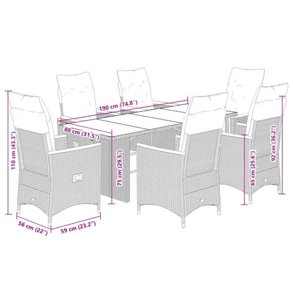 7-tlg. Garten-Bistro-Set mit Kissen Grau Poly Rattan