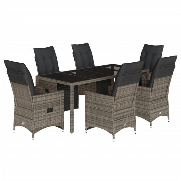 7-tlg. Garten-Bistro-Set mit Kissen Grau Poly Rattan