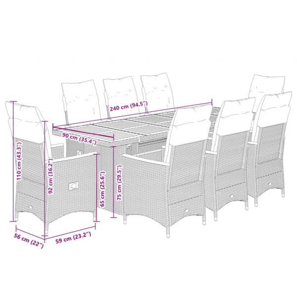 9-tlg. Garten-Bistro-Set mit Kissen Schwarz Poly Rattan