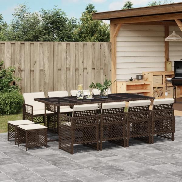 ARDEBO.de - 13-tlg. Garten-Essgruppe mit Kissen Braun Poly Rattan