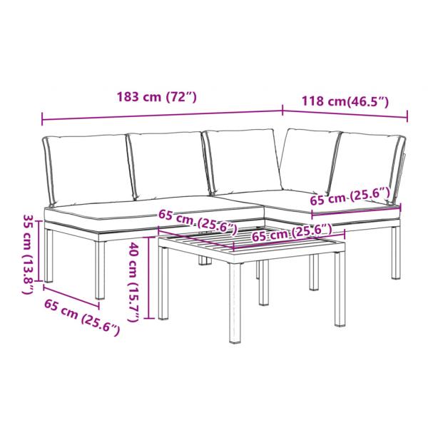 3-tlg. Garten-Sofagarnitur mit Kissen Schwarz Aluminium