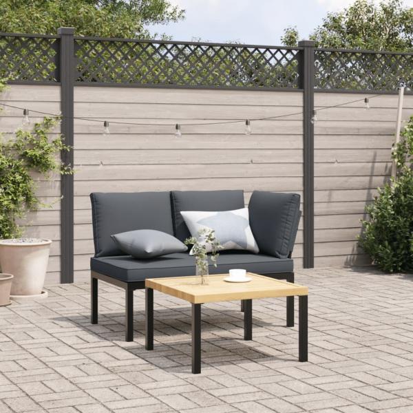 ARDEBO.de - 2-tlg. Garten-Sofagarnitur mit Kissen Schwarz Aluminium