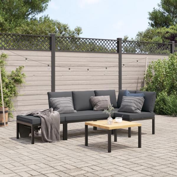 ARDEBO.de - 4-tlg. Garten-Sofagarnitur mit Kissen Schwarz Aluminium