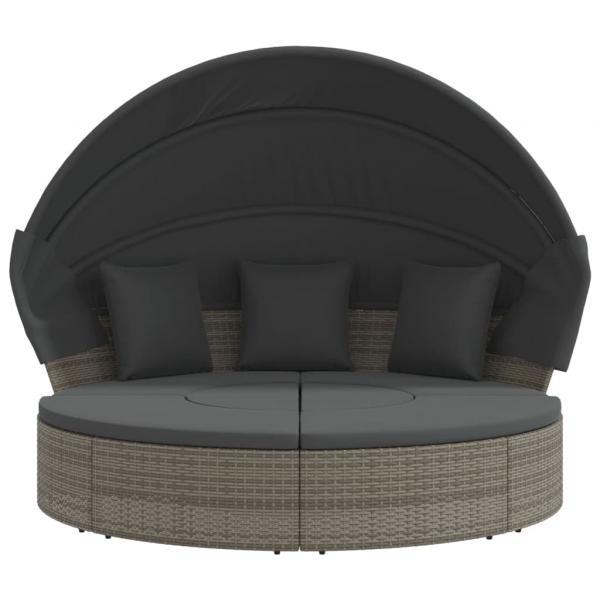 Outdoor-Loungebett mit Dach und Kissen Grau Poly Rattan