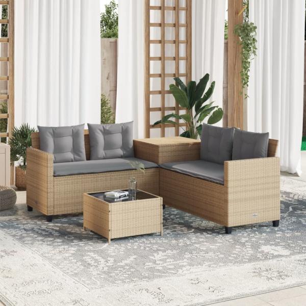 ARDEBO.de - Gartensofa in L-Form mit Tisch und Kissen Beige Poly Rattan