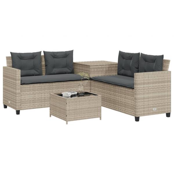 Gartensofa in L-Form mit Tisch und Kissen Hellgrau Poly Rattan