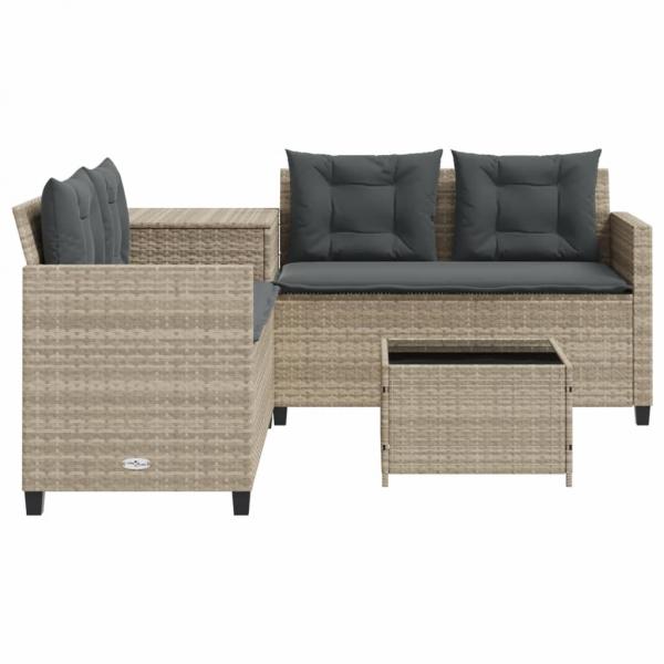 Gartensofa in L-Form mit Tisch und Kissen Hellgrau Poly Rattan