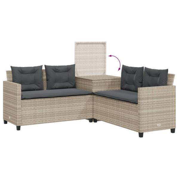 Gartensofa in L-Form mit Tisch und Kissen Hellgrau Poly Rattan