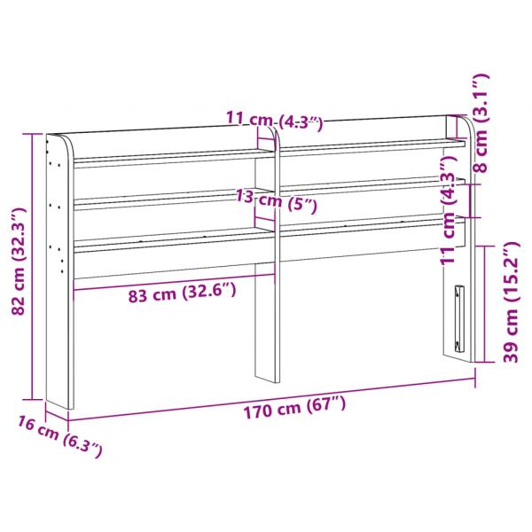 Kopfteil mit Ablagen Wachsbraun 160 cm Massivholz Kiefer