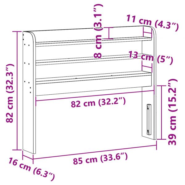 Kopfteil mit Ablagen Wachsbraun 75 cm Massivholz Kiefer