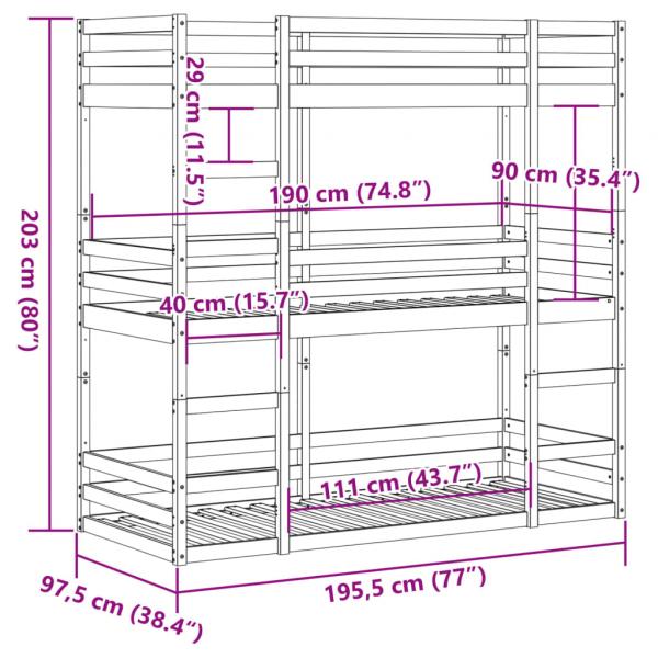 Dreifach-Etagenbett 90x190 cm Massivholz Kiefer