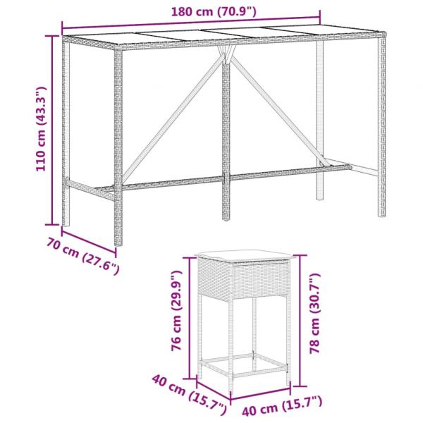 7-tlg. Gartenbar-Set mit Kissen Schwarz Poly Rattan