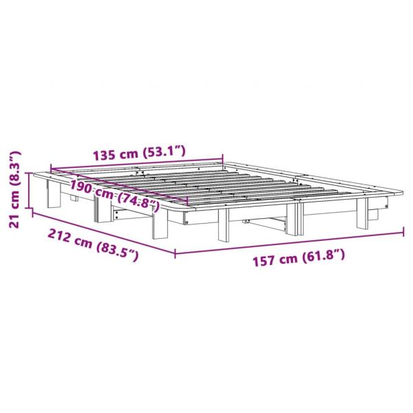 Massivholzbett ohne Matratze Weiß 135x190 cm Kiefernholz