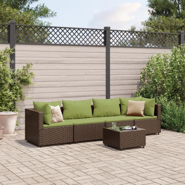 ARDEBO.de - 5-tlg. Garten-Lounge-Set mit Kissen Braun Poly Rattan