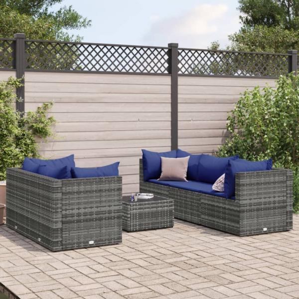 ARDEBO.de - 6-tlg. Garten-Lounge-Set mit Kissen Grau Poly Rattan