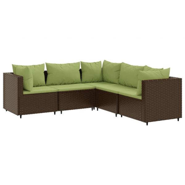 5-tlg. Garten-Lounge-Set mit Kissen Braun Poly Rattan