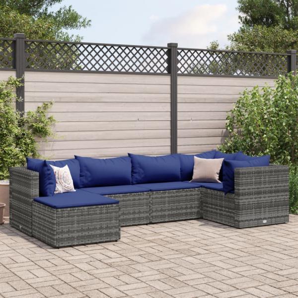 ARDEBO.de - 6-tlg. Garten-Lounge-Set mit Kissen Grau Poly Rattan