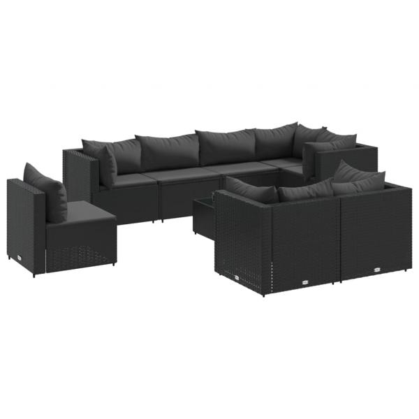 9-tlg. Garten-Lounge-Set mit Kissen Schwarz Poly Rattan