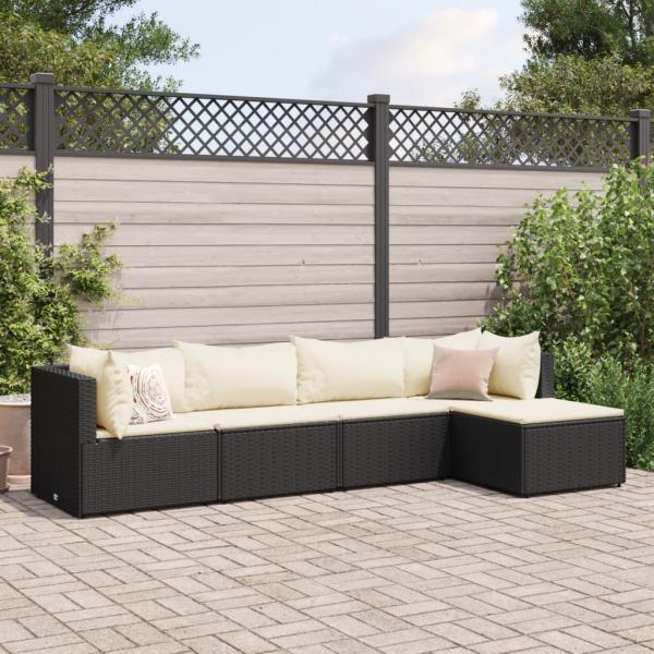 ARDEBO.de - 5-tlg. Garten-Lounge-Set mit Kissen Schwarz Poly Rattan