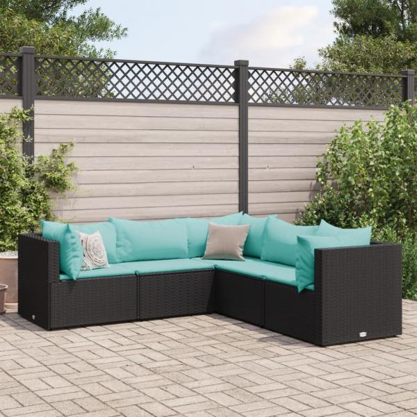 ARDEBO.de - 5-tlg. Garten-Lounge-Set mit Kissen Schwarz Poly Rattan