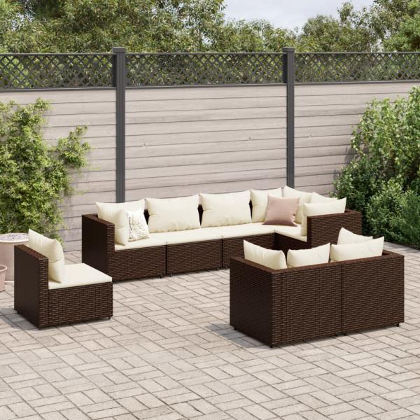 ARDEBO.de - 8-tlg. Garten-Lounge-Set mit Kissen Braun Poly Rattan