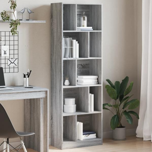 ARDEBO.de - Bücherregal Grau Sonoma 57x28,5x174 cm Holzwerkstoff