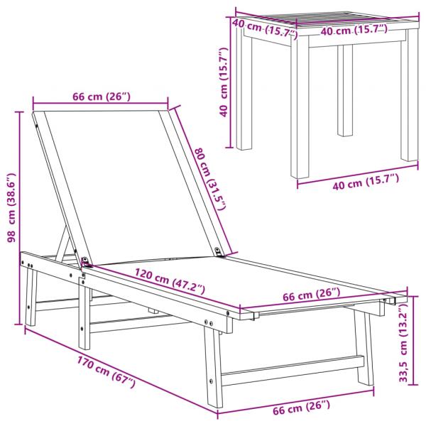 Sonnenliege mit Tisch Creme Massivholz Akazie und Textilene