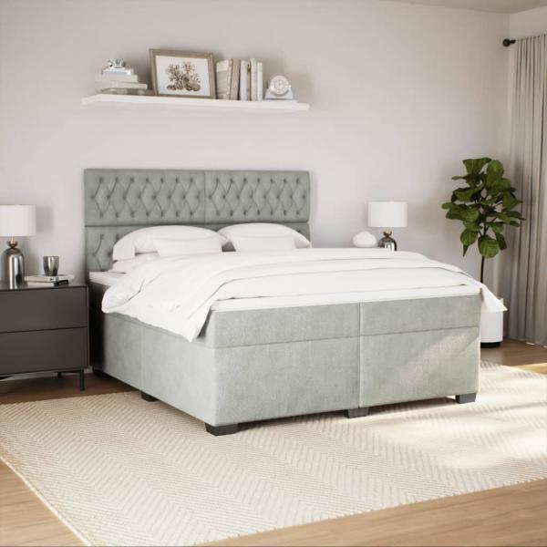 Boxspringbett mit Matratze Hellgrau 200x200 cm Samt