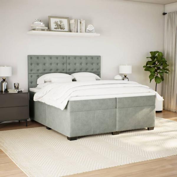 Boxspringbett mit Matratze Hellgrau 200x200 cm Samt