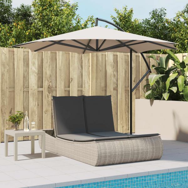 Doppel-Sonnenliege mit Kissen Hellgrau Poly Rattan