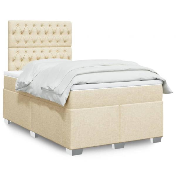 ARDEBO.de - Boxspringbett mit Matratze Creme 120x190 cm Stoff