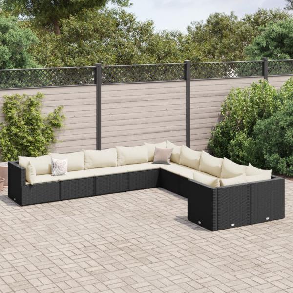 ARDEBO.de - 10-tlg. Garten-Sofagarnitur mit Kissen Schwarz Poly Rattan