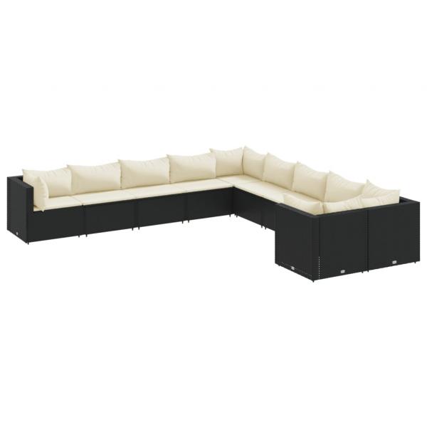 10-tlg. Garten-Sofagarnitur mit Kissen Schwarz Poly Rattan