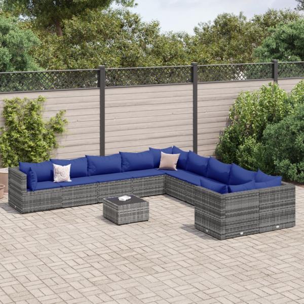 ARDEBO.de - 11-tlg. Garten-Sofagarnitur mit Kissen Grau Poly Rattan