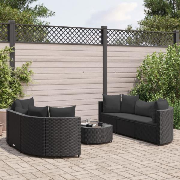 ARDEBO.de - 7-tlg. Garten-Sofagarnitur mit Kissen Schwarz Poly Rattan