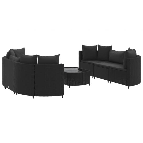 7-tlg. Garten-Sofagarnitur mit Kissen Schwarz Poly Rattan