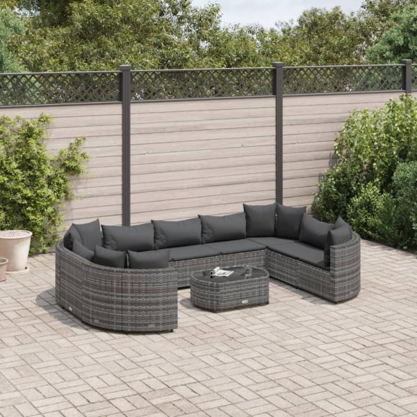 ARDEBO.de - 10-tlg. Garten-Sofagarnitur mit Kissen Grau Poly Rattan