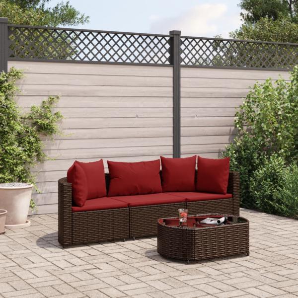 ARDEBO.de - 4-tlg. Garten-Sofagarnitur mit Kissen Braun Poly Rattan