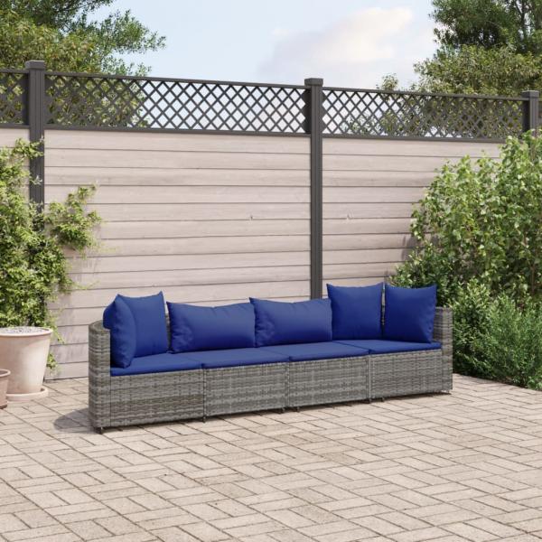 ARDEBO.de - 4-tlg. Garten-Sofagarnitur mit Kissen Grau Poly Rattan