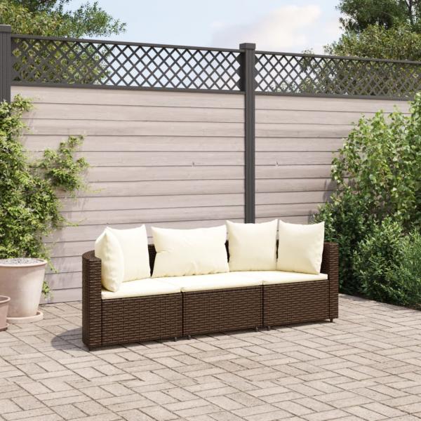 ARDEBO.de - 3-tlg. Garten-Sofagarnitur mit Kissen Braun Poly Rattan