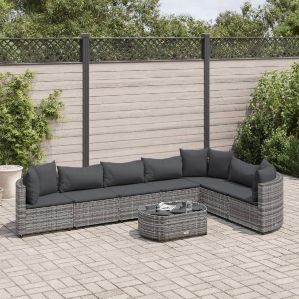 ARDEBO.de - 8-tlg. Garten-Sofagarnitur mit Kissen Grau Poly Rattan