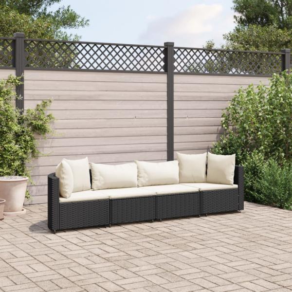 ARDEBO.de - 4-tlg. Garten-Sofagarnitur mit Kissen Schwarz Poly Rattan