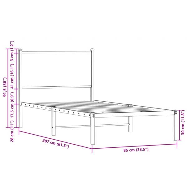 Metallbett ohne Matratze Sonoma-Eiche 80x200 cm