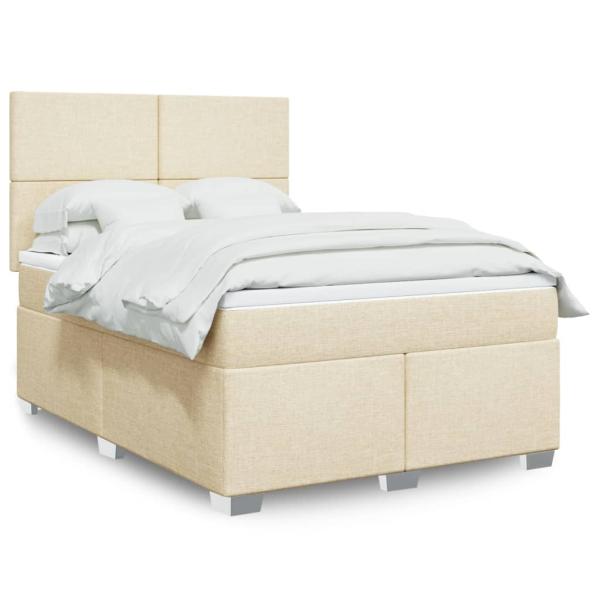 ARDEBO.de - Boxspringbett mit Matratze Creme 140x200 cm Stoff