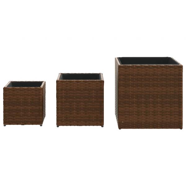 Pflanzkübel 3 Stk. Braun Poly Rattan