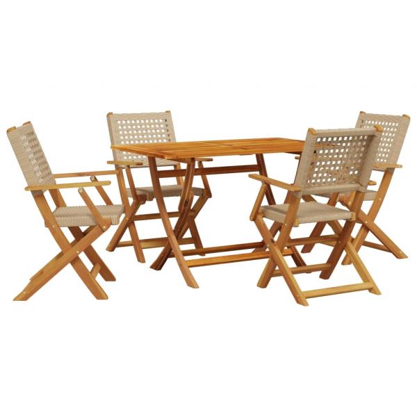 5-tlg. Garten-Essgruppe Beige Poly Rattan und Massivholz