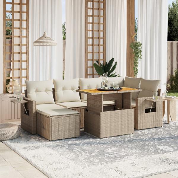 ARDEBO.de - 7-tlg. Garten-Sofagarnitur mit Kissen Beige Poly Rattan