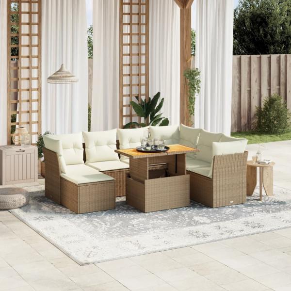 ARDEBO.de - 8-tlg. Garten-Sofagarnitur mit Kissen Beige Poly Rattan